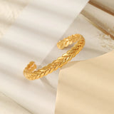 Wheat Cuff Bracelet Stainless Steel 18K Plated Adjustable C Shape Bangle