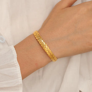 Wheat Cuff Bracelet Stainless Steel 18K Plated Adjustable C Shape Bangle