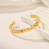 Wheat Cuff Bracelet Stainless Steel 18K Plated Adjustable C Shape Bangle