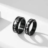 Stainless Steel Heartbeat Couple Rings Anxiety Spinner Wedding Jewelry