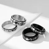 Stainless Steel Heartbeat Couple Rings Anxiety Spinner Wedding Jewelry