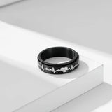 Stainless Steel Heartbeat Couple Rings Anxiety Spinner Wedding Jewelry