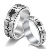 Stainless Steel Heartbeat Couple Rings Anxiety Spinner Wedding Jewelry