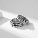 Stainless Steel Heartbeat Couple Rings Anxiety Spinner Wedding Jewelry