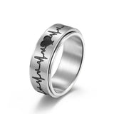 Stainless Steel Heartbeat Couple Rings Anxiety Spinner Wedding Jewelry