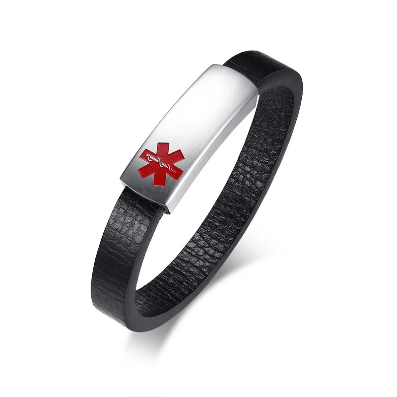 Men's Medical Logo Leather Bracelet