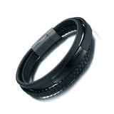Stainless Steel Leather Three Circles Men's Bracelet