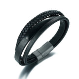 Stainless Steel Leather Three Circles Men's Bracelet