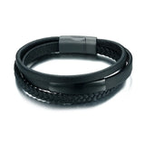 Stainless Steel Leather Three Circles Men's Bracelet