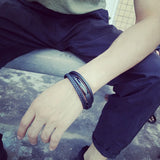 Stainless Steel Leather Three Circles Men's Bracelet