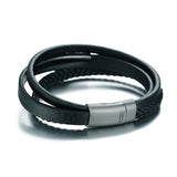 Stainless Steel Leather Three Circles Men's Bracelet