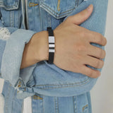 Stainless Steel Leather Rope Charm Bracelet for Men