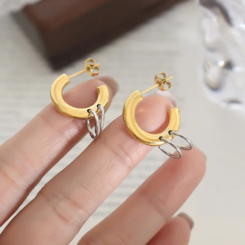 Stainless Steel Geometric Splice Stud Earrings
