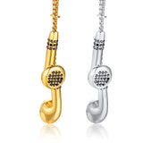 Stainless Steel Earphone Pendant with Rhinestones for Men