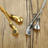 Stainless Steel Earphone Pendant with Rhinestones for Men