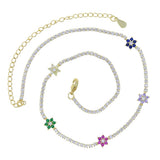 Rainbow CZ Daisy Flower Charm Tennis Chain Necklace