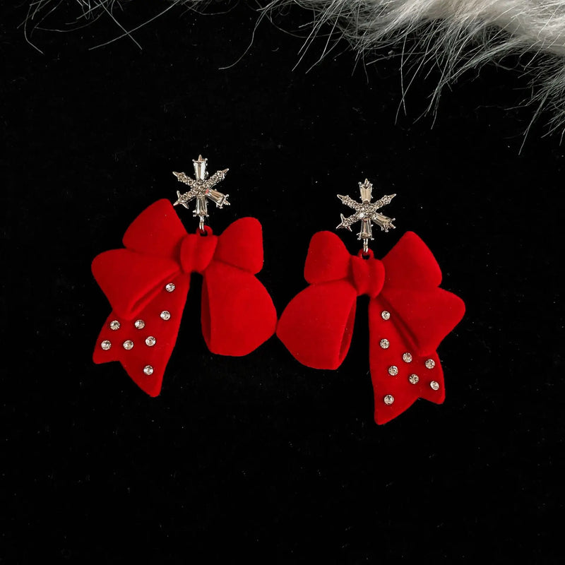 Fairy Temperament Earrings Velvet Bow Snowflake Cold Wind All-match