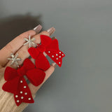 Fairy Temperament Earrings Velvet Bow Snowflake Cold Wind All-match