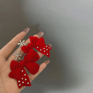 Fairy Temperament Earrings Velvet Bow Snowflake Cold Wind All-match