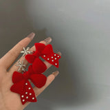 Fairy Temperament Earrings Velvet Bow Snowflake Cold Wind All-match