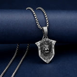 Titanium Steel Lion Shield Pendant Necklace Retro Craft