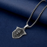 Titanium Steel Lion Shield Pendant Necklace Retro Craft