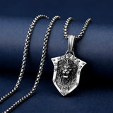 Titanium Steel Lion Shield Pendant Necklace Retro Craft
