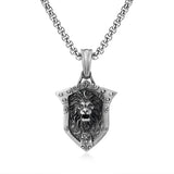 Titanium Steel Lion Shield Pendant Necklace Retro Craft