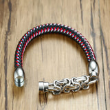 Stainless Steel Chain Leather Bracelet Red