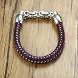 Stainless Steel Chain Leather Bracelet Red