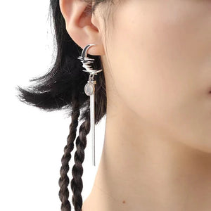 Opal Tassel Dangle Earrings Water Ripple Moon Asymmetrical Drop Boucle Oreille