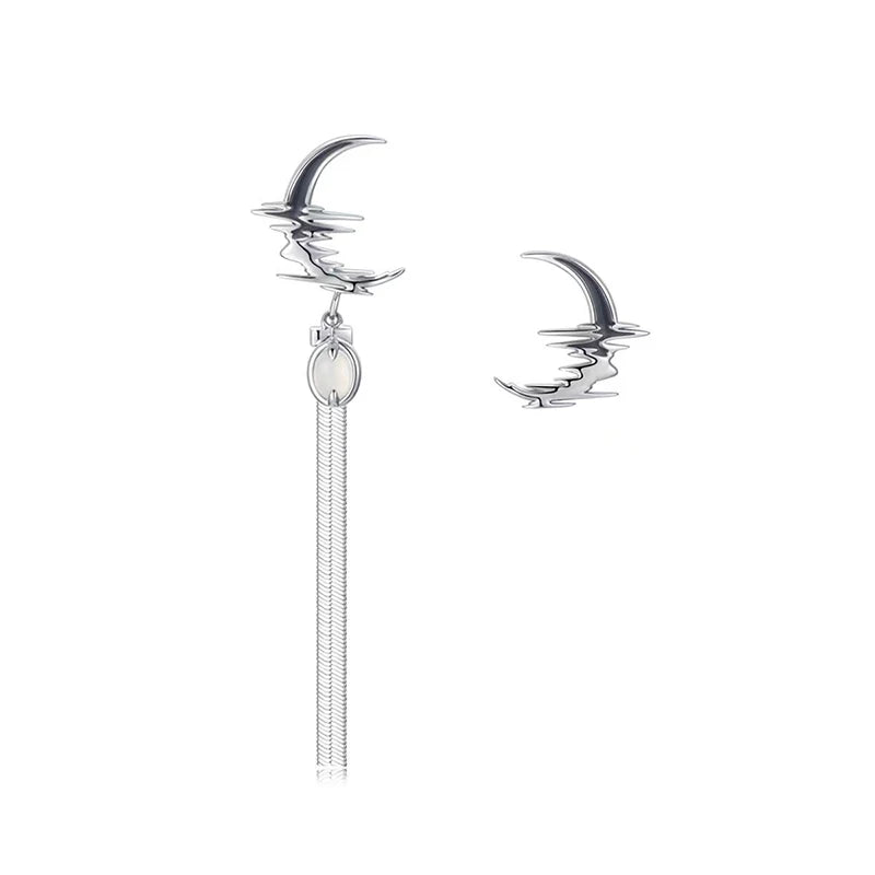 Opal Tassel Dangle Earrings Water Ripple Moon Asymmetrical Drop Boucle Oreille