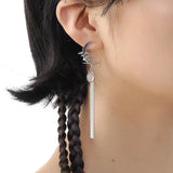 Opal Tassel Dangle Earrings Water Ripple Moon Asymmetrical Drop Boucle Oreille