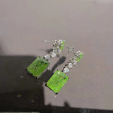 Women CZ Dangle Long Earring Silver Bride Wedding Drop Earrings