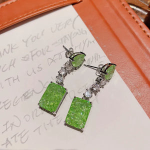 Women CZ Dangle Long Earring Silver Bride Wedding Drop Earrings