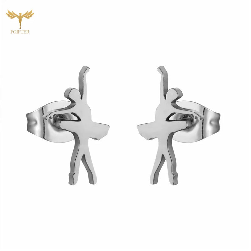 Retro Ballerina Ear Studs Stainless Steel Jewelry