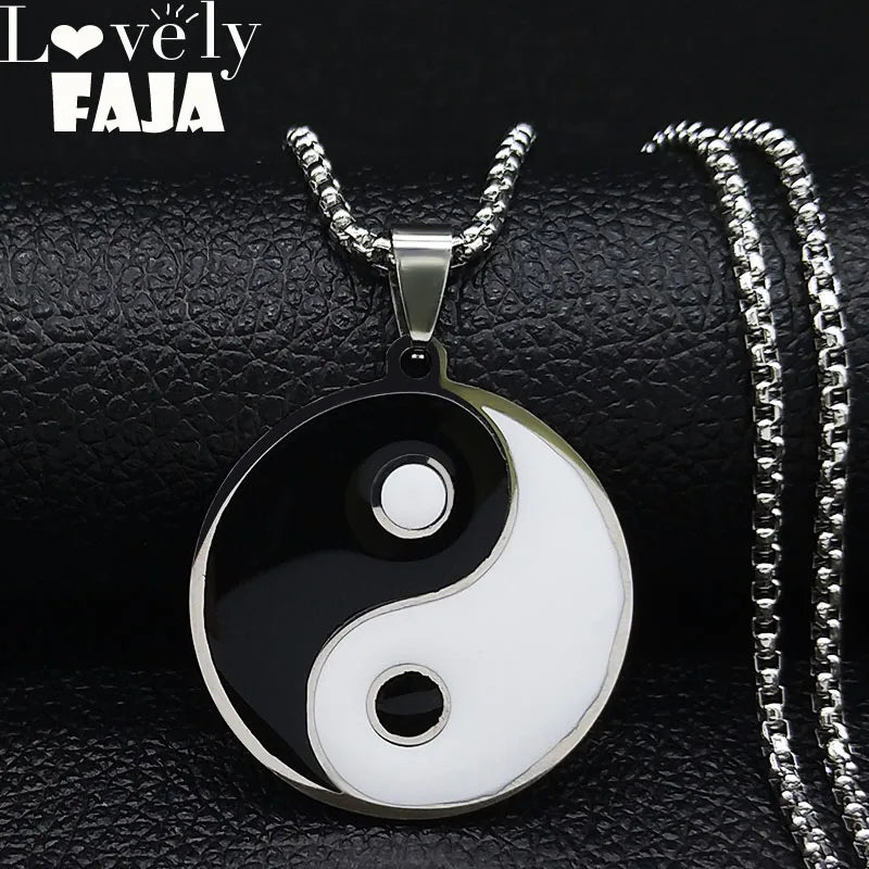 Yin Yang Gossip Taiji Stainless Steel Necklaces for Women/Men