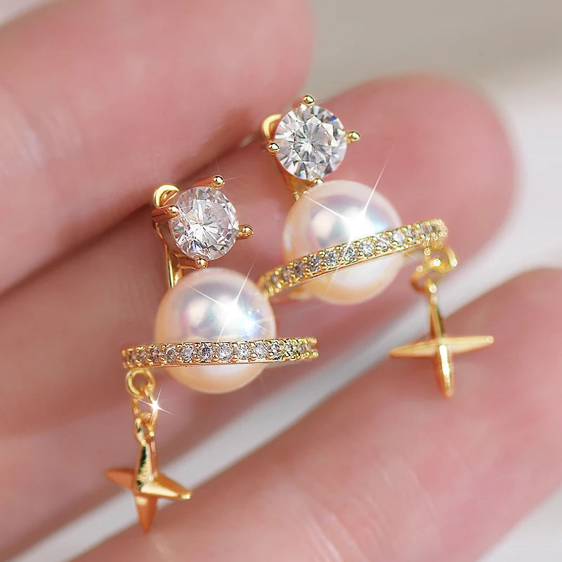 Zircon Inlaid Pearl Earrings for Women