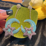 Female Star Moon Drop Earrings S925 Silver Wedding Party Jewelry