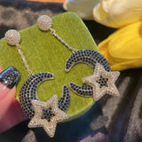 Female Star Moon Drop Earrings S925 Silver Wedding Party Jewelry