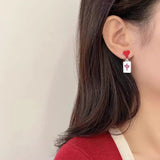 Fortune Earrings S925 Silver Needle Chinese Style Earrings Festive Red Earrings
