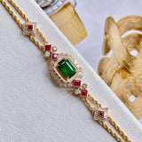 French Inlaid Diamond Emerald Bracelet Plated with Ruby - Silver Jewelry