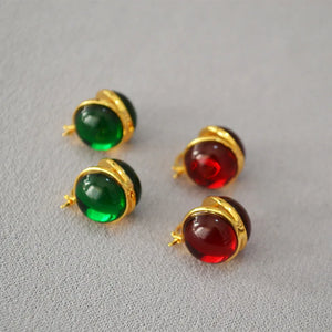 French Niche Sense Retro Double-sided Red Green Glass Earrings