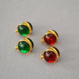 French Niche Sense Retro Double-sided Red Green Glass Earrings