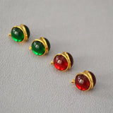 French Niche Sense Retro Double-sided Red Green Glass Earrings