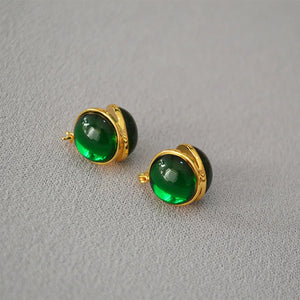 French Niche Sense Retro Double-sided Red Green Glass Earrings
