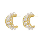 French Retro Premium Pearl C-shaped Earrings Charm Women Earring