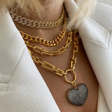 Minimalism Chain Punk Chunky Necklace Crystal Heart Pendant