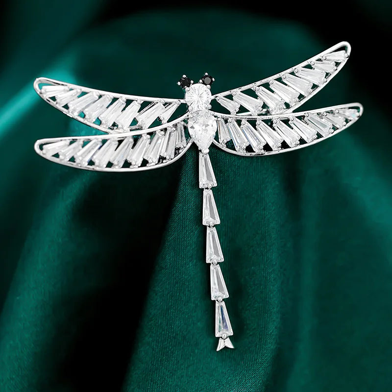 Crystal Zircon Dragonfly Brooch for Men and Women