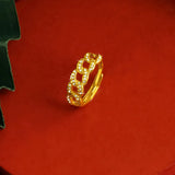 Heart Bow Women's Ring Micro Crystal Rhinestone Jewelry Gift 24K Golden Ring